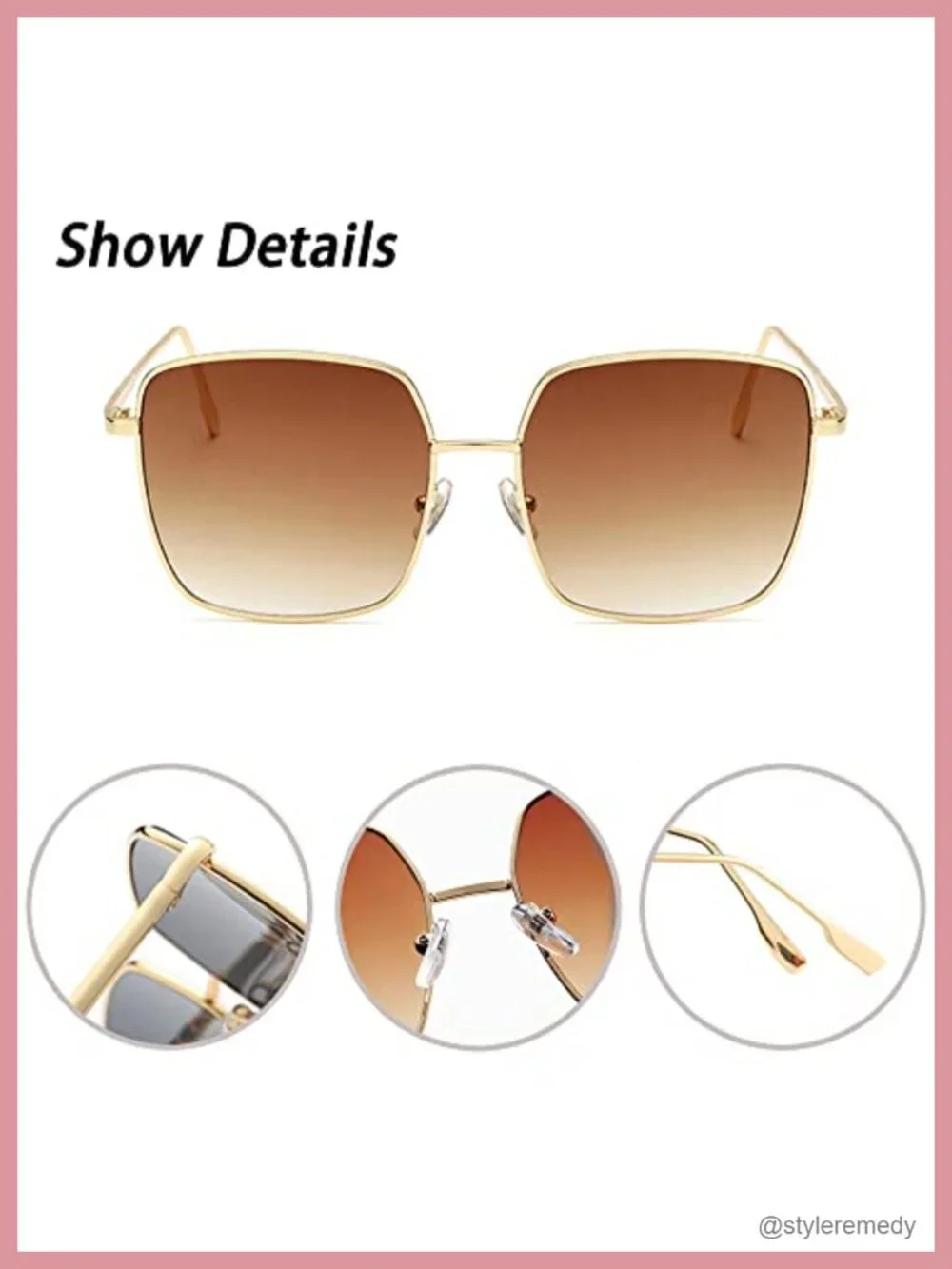 Oversized Square Sunglasses for Women UV400 Protection Metal Frame